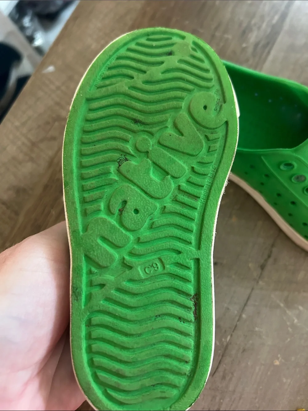 Native Kids Green Water Shoes with White Toe Cap